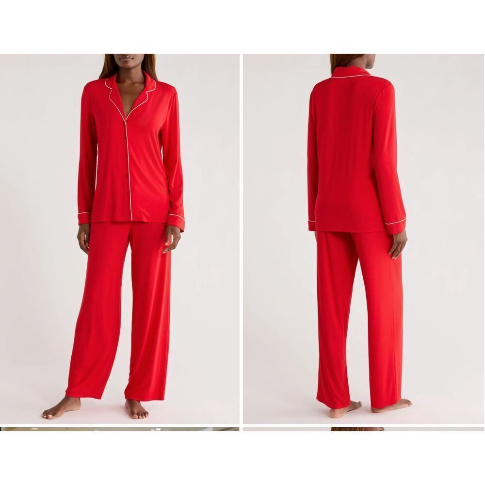 New Nordstrom Moonlight Eco Knit Pajamas in Red Barbados Cherry Size Large